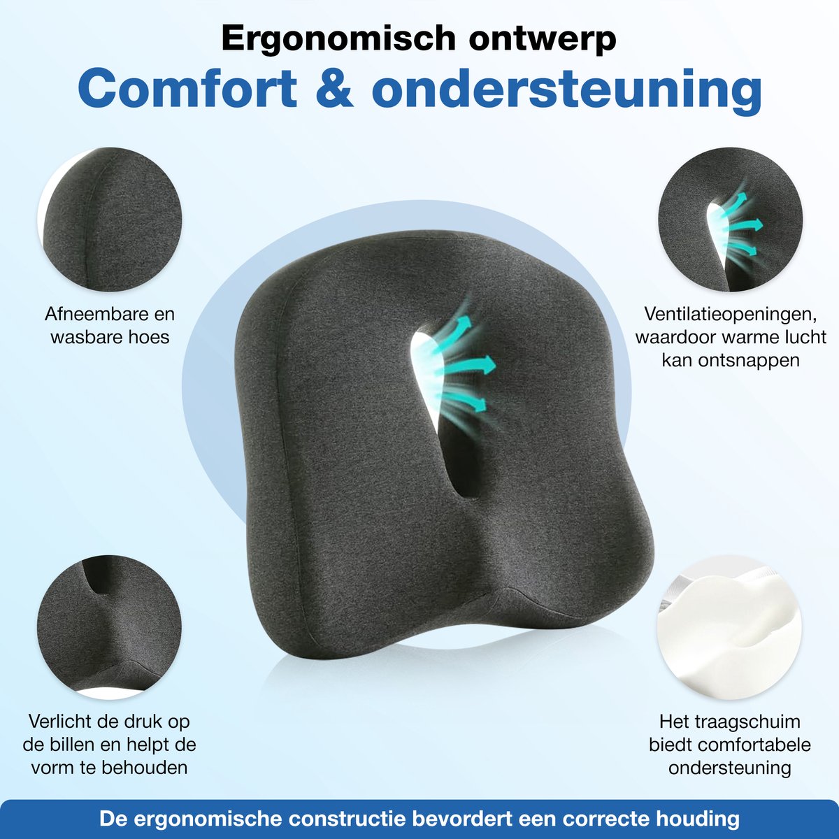 Budino® Zitkussen Traagschuim - Ergonomisch Kussen