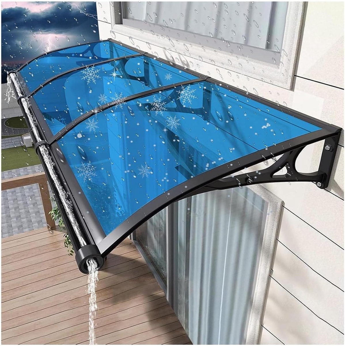 Raamdeur Luifel - Buitenluifel Terras - Bescherming tegen Weer - Aluminium Beugel - 80 x 160 cm - Blauw
