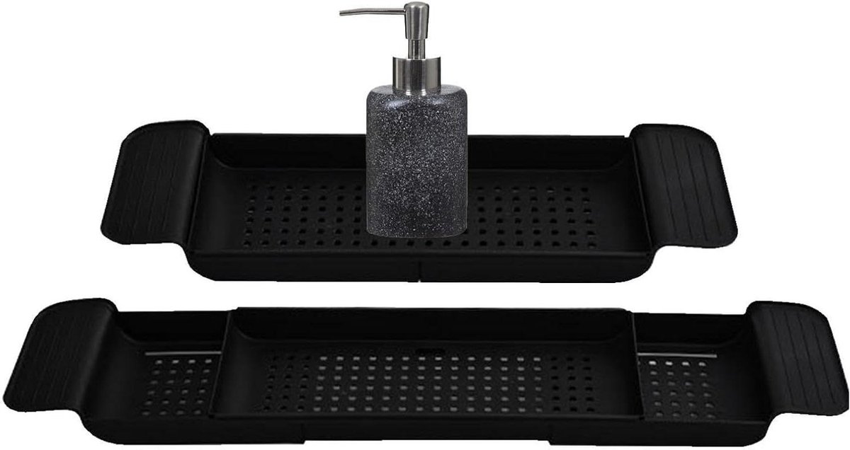 Badkuip Dienblad - Bad Organizer - Ontspannen in Bad - Uittrekbaar Antislip - 55-78 cm - Zwart