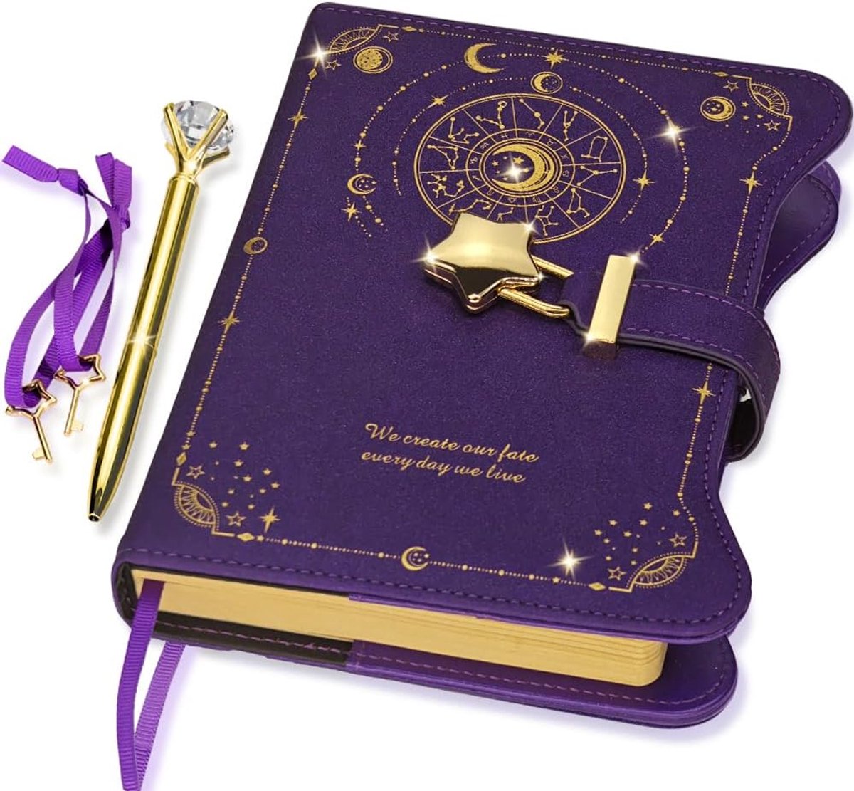 Bobypet - Notitieboek - Dagboek met slot en 2 sleutels voor meisjes - 360 pagina's van kraftpapier, B6 navulbaar, inclusief pen en bladwijzer - 15*22*3.5 cm - Paars