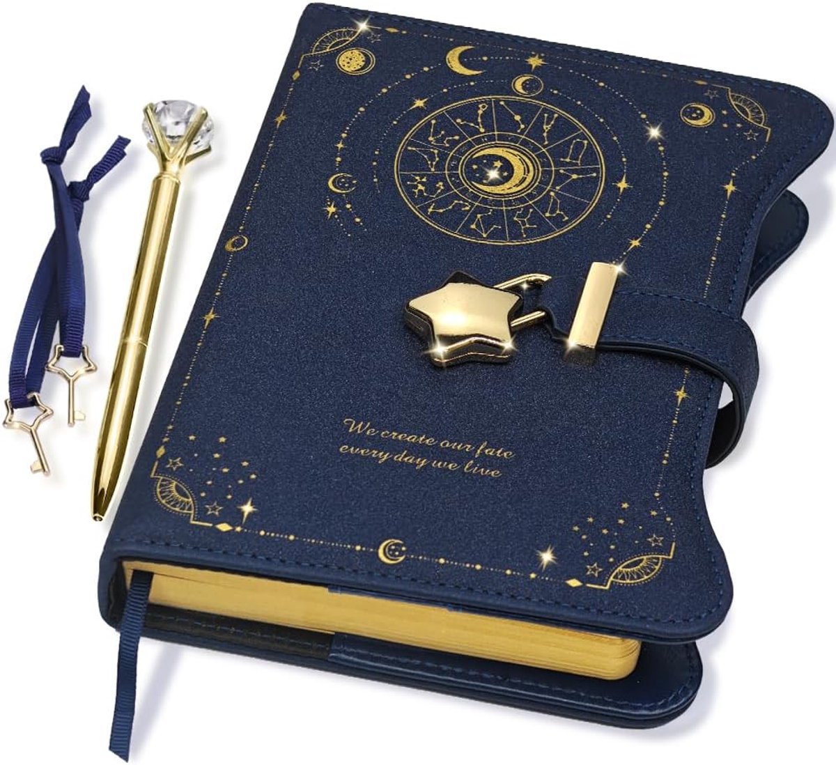 Bobypet - Notitieboek - Dagboek met slot en 2 sleutels voor meisjes - 360 pagina's van kraftpapier, B6 navulbaar, inclusief pen en bladwijzer - 15*22*3.5 cm - Marineblauw