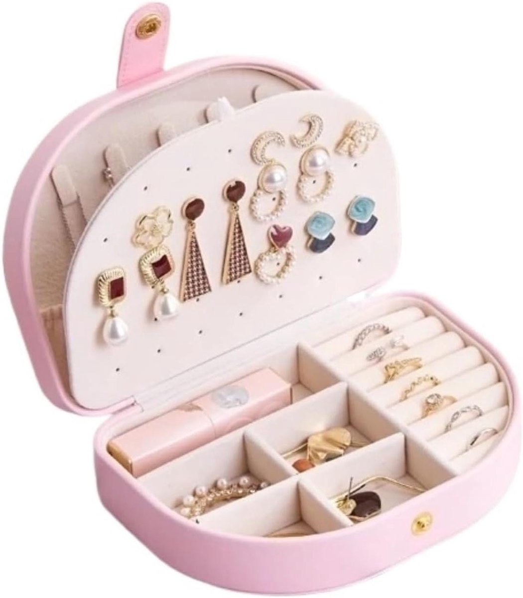 Sieradendoos - Juwelendoosje Opberger - Sieraden Organiseren - Dubbellaags Ontwerp - 17 x 12 x 5 inch - Roze