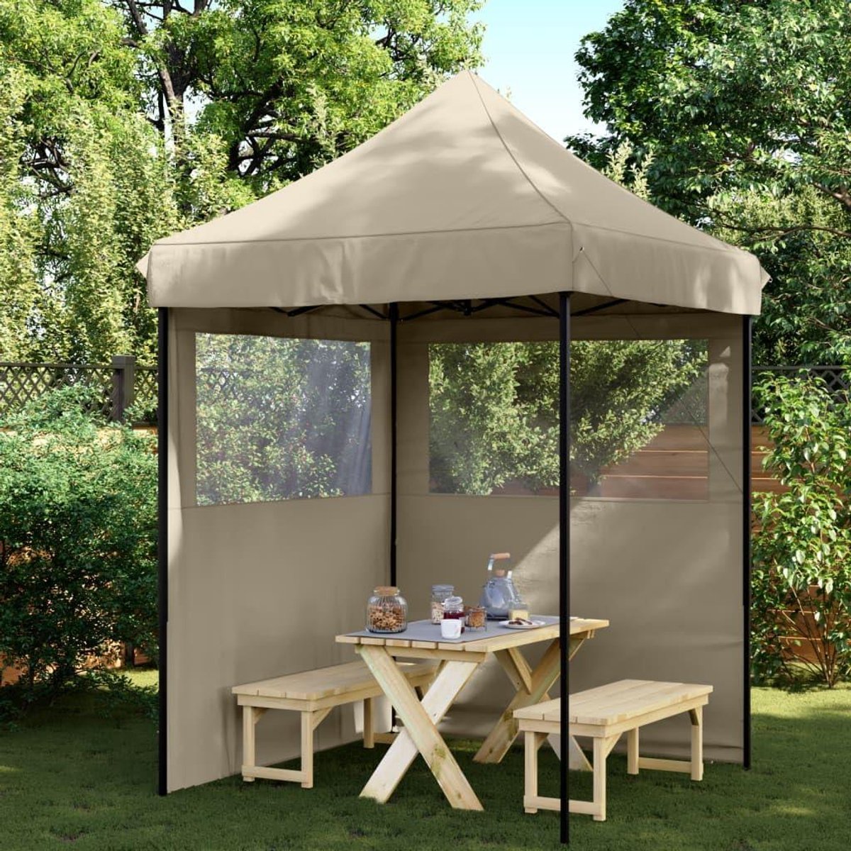 Opvouwbare Partytent - Pop-up Tent Feest - Buitenfeesten Organiseren - Met Twee Zijwanden - 306 x 200 cm - Taupe