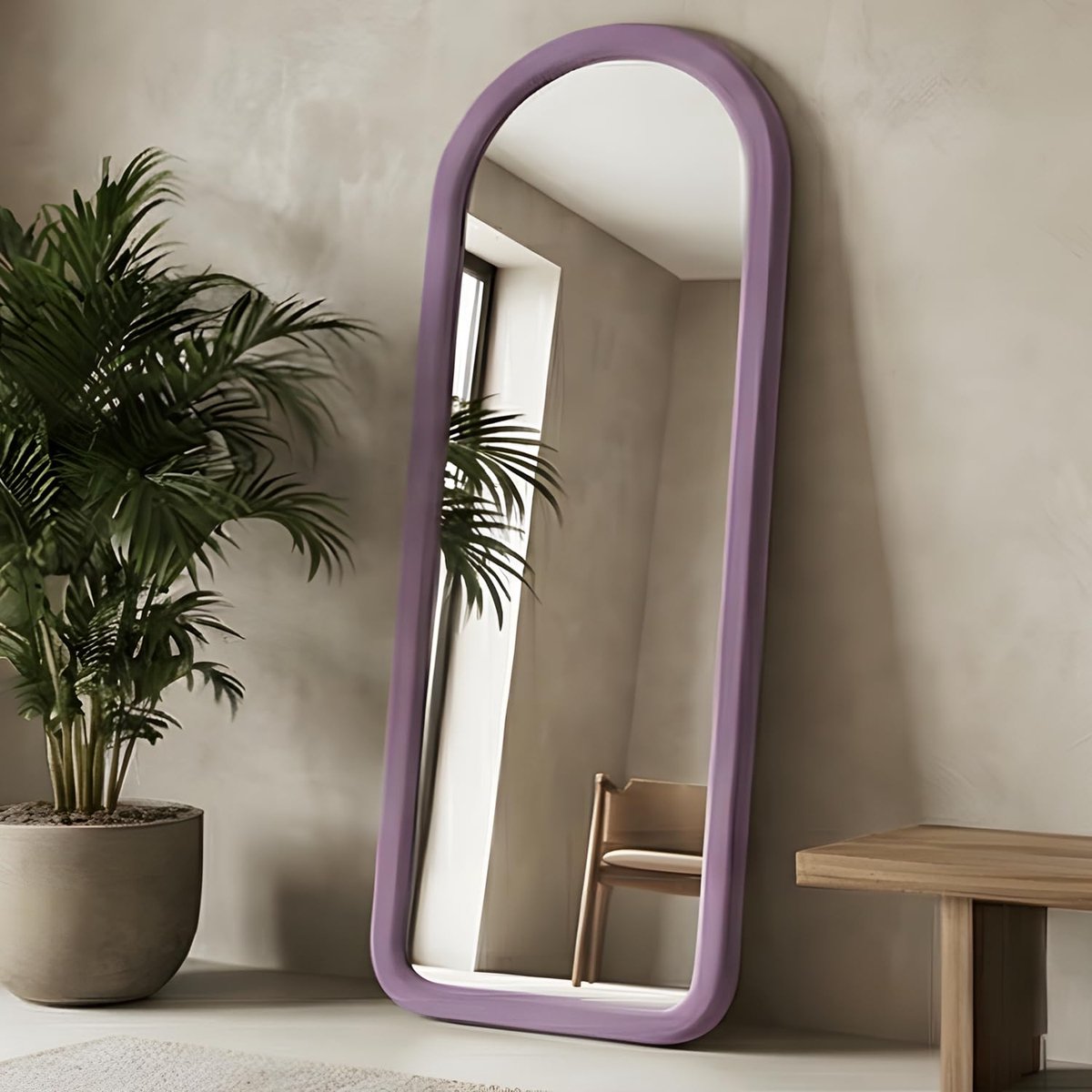 SnelShoppen - NEUWEABY Spiegel in Volledige Lengte 142,2 x 50,8 cm - Gebogen Vloerspiegel met Standaard - Houten Frame - Voor Slaapkamer, Badkamer, Wo