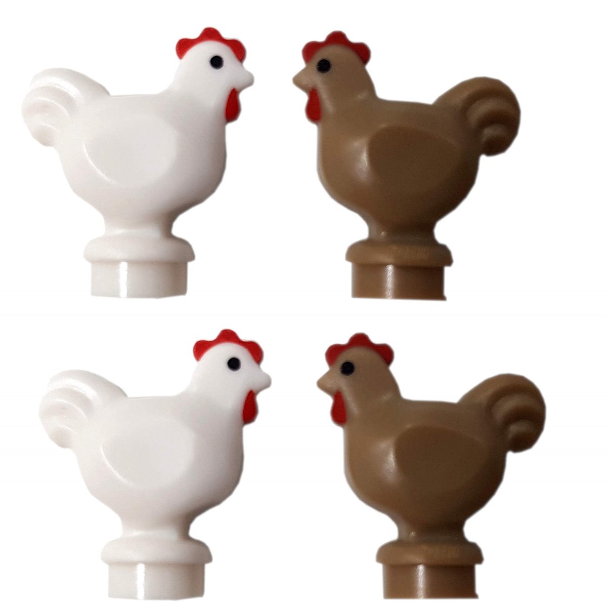 Dailygoods - City - Zeldzame Kippen Minifiguren Set - 4 Stuks in Wit en Donker Beige