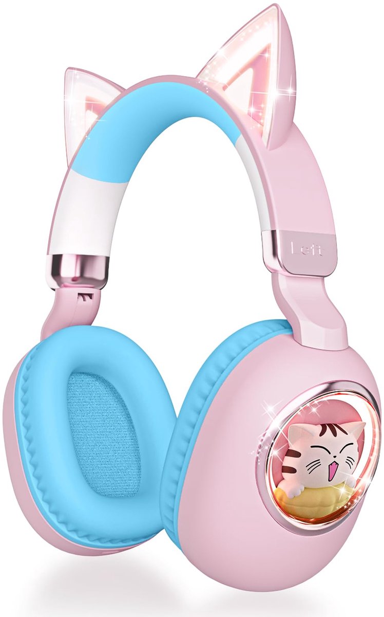 SnelShoppen - Kat Oor Hoofdtelefoon voor Kinderen - Bluetooth 5.4 Draadloze On-Ear Hoofdtelefoon met Ruisonderdrukking, Microfoon en 85dB Volumelimiet