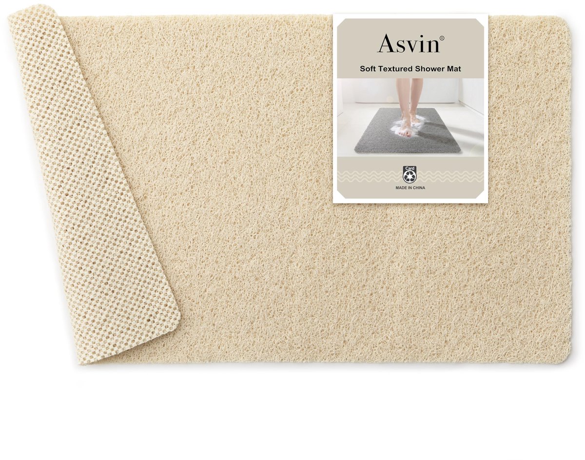 SnelShoppen - Zachte Antislip Badmat 61x40,6 cm - Ftalaatvrij PVC Luffa Badkamermat met Afvoeropening - Sneldrogend, Comfortabele Badmat voor Natte Ru