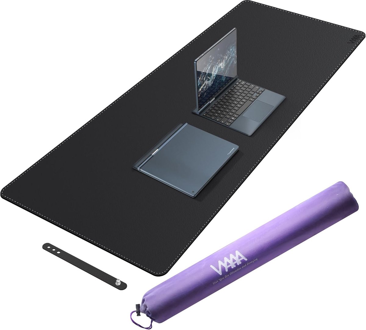 SnelShoppen - Bureauonderlegger 140 x 60 cm PU-leder zwart, groot bureaumat voor kantoor, thuis, gaming, computer, laptop, toetsenbord en muis