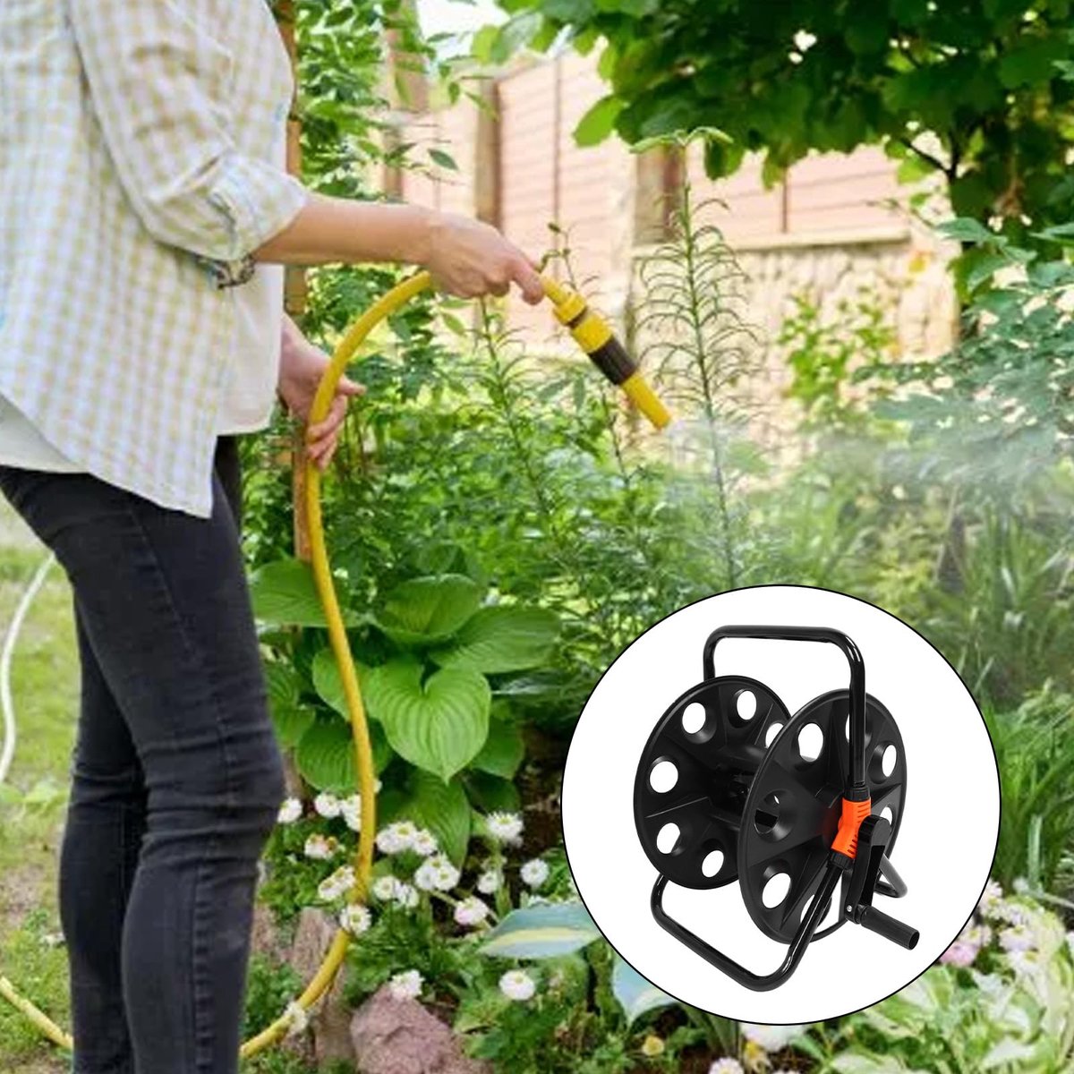 SnelShoppen - Professionele Tuinslang Haspel 50m - Tuinaccessoires voor Buiten, Auto en Vechten - Ideaal voor Tuinonderhoud en Watergeven - Duurzaam e