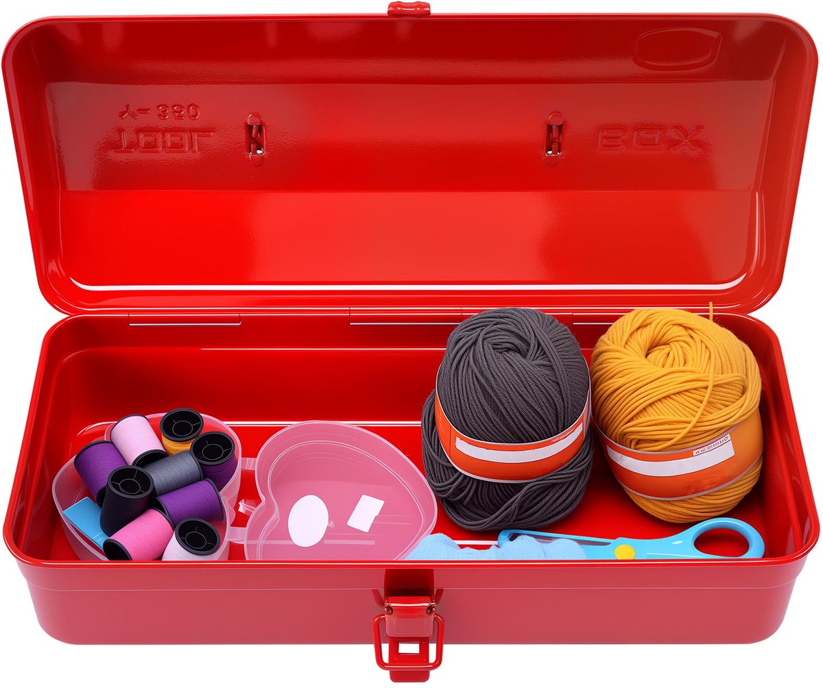 SnelShoppen - Gereedschapskoffer Leeg 37x16x12cm - Robuuste Gereedschapskist met Draaggreep en Slot - Duurzaam Metaal - Ideaal voor Naaitoebehoren, Re