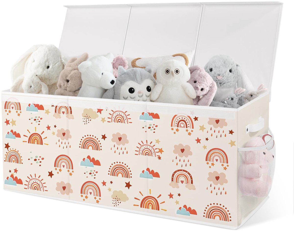 SnelShoppen - Speelgoedkist Opbergdoos met Deksel voor Kinderen 96x32x40 cm - Opvouwbaar en Ruimtebesparend - Regenboog - Kinderkamer, Speelgoedopslag