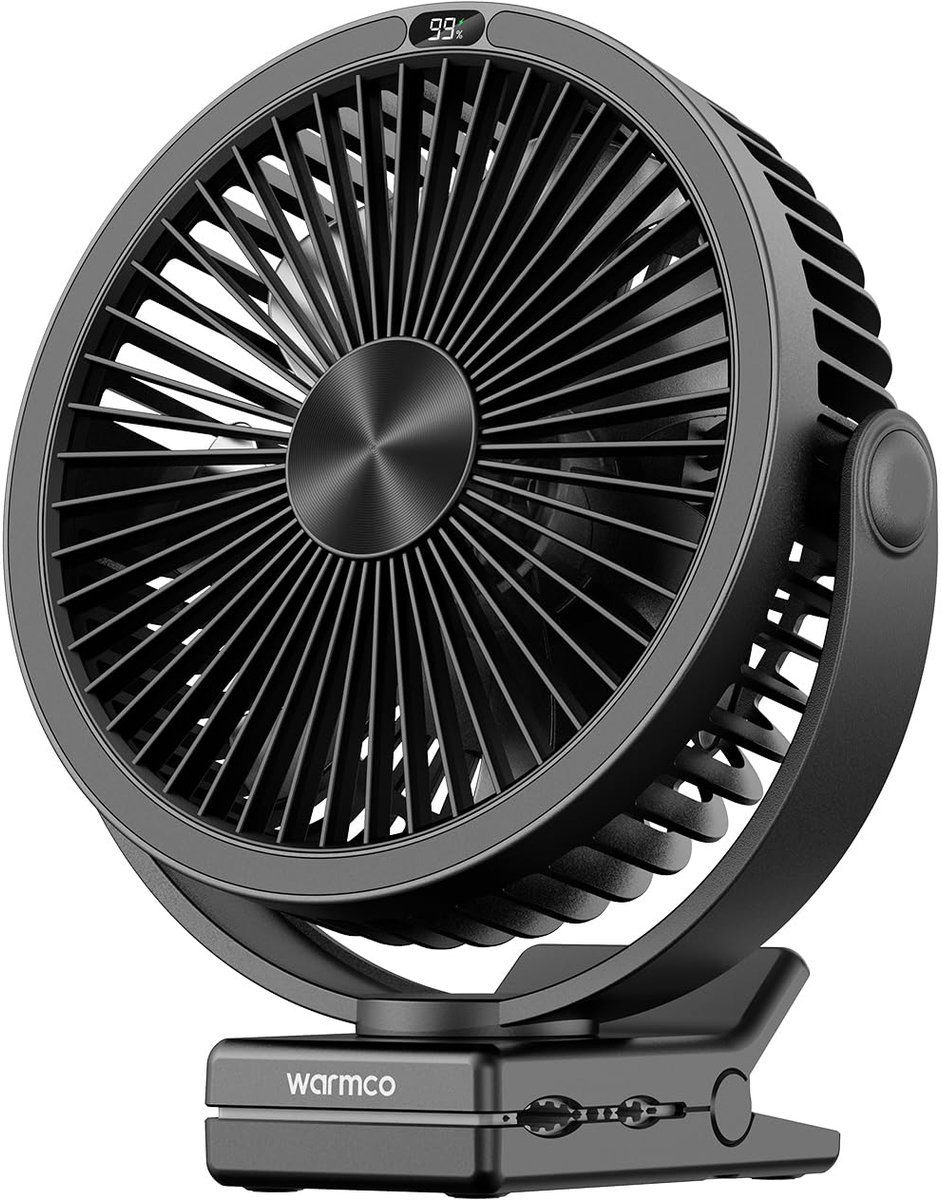 SnelShoppen - Draagbare Clip-On Ventilator 10000mAh - 8 Inch Oplaadbare Bureauventilator met Sterke Klem en Haak, 360° Rotatie, 4 Snelheden, Stille Ko