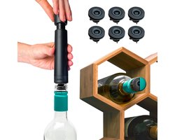 Airtender Wine Saver | 6x Vacuümstopper 1x Wijnpomp | Bewaar wijn tot 5x langer | Vacuümstopper is geschikt voor kurkflessen en ideaal voor schroefdopflessen (100% lekvrij) | Bewaar flessen ook liggend in de koel- en klimaatkast | Made in Holland