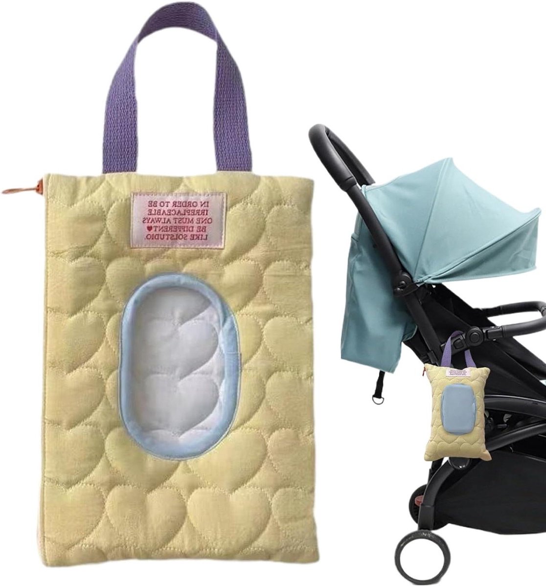 Luierdoekjes Dispenser - Veeg Pakket Tas - Babyverzorging Onderweg - Jamvrij Extractiemechanisme - 23 x 17 cm - Geel