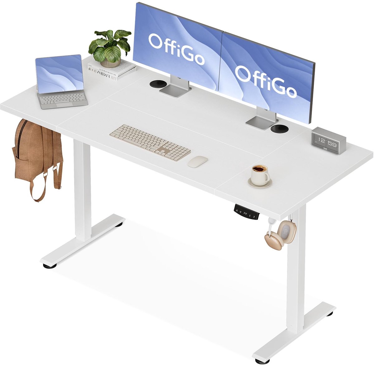 SnelShoppen - Hoogte Verstelbaar Bureau 140 cm Elektrisch, Ergonomisch Gaming Bureau met Geheugenfunctie en Modern Design in Wit voor Thuiswerk en Gam