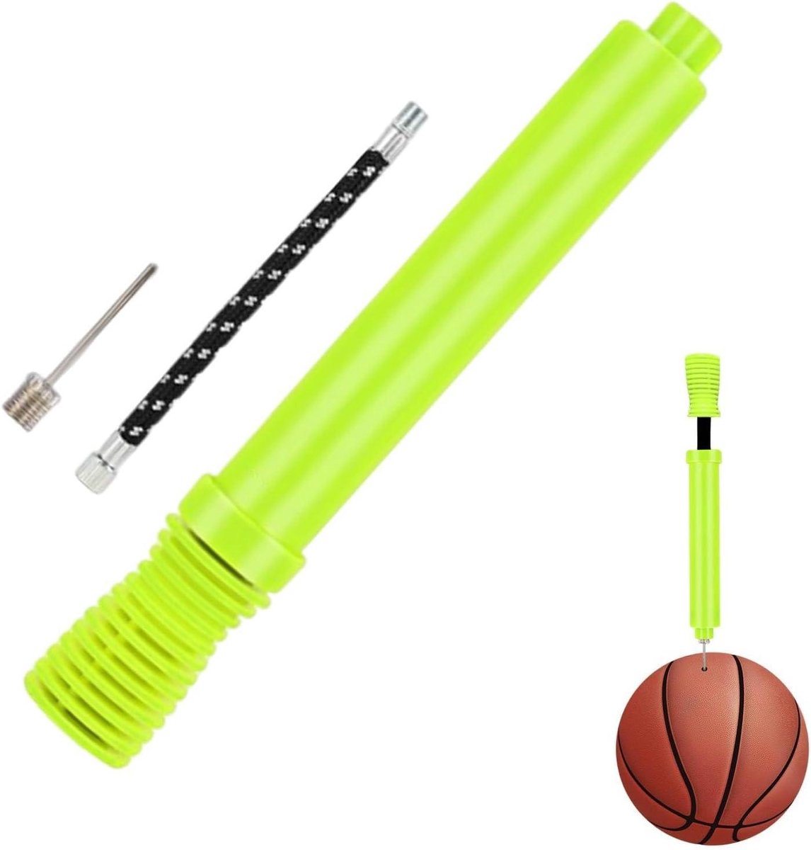 Luchtpomp Voor Ballen - Opblaasapparaat Tweeweg - Sportballen Oppompen - Dubbelwerkend Systeem - 21.5 cm - Fluorescerend groen