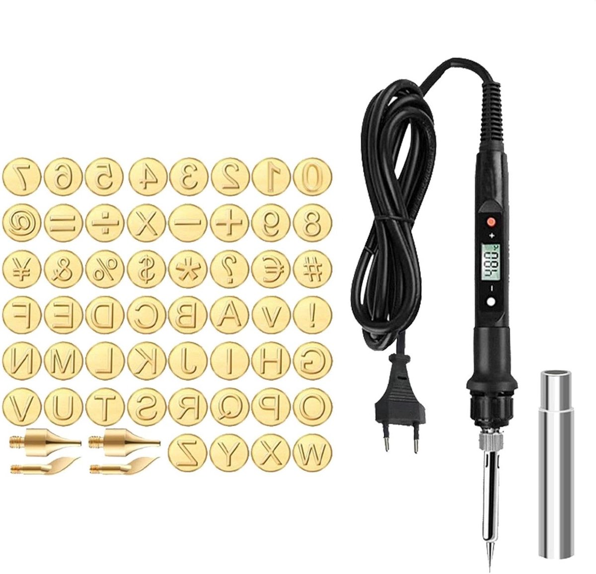 Houtbrand Gereedschap - Brander Pen Set - Hout Graveren - 26 Letters Cijfers - 80 Watt - Messing