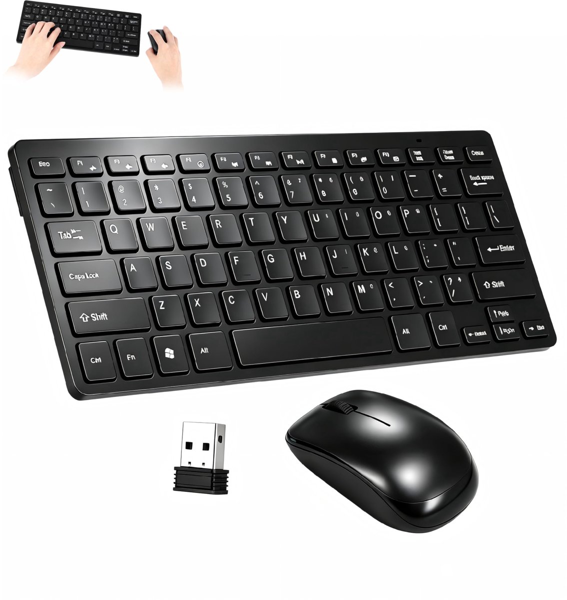 SnelShoppen - Draadloos Toetsenbord Muis Combo 2,4 GHz USB Adapter, Ultradun en Lichtgewicht, Perfect voor Laptop, Android TV Box en Thuisgebruik