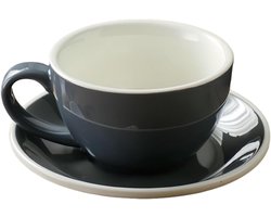 Keramische Mok - Koffiekopje Cappuccinokopje - Genieten van Dranken - Met Handvat Witte Rand - 300 ml - Grijs
