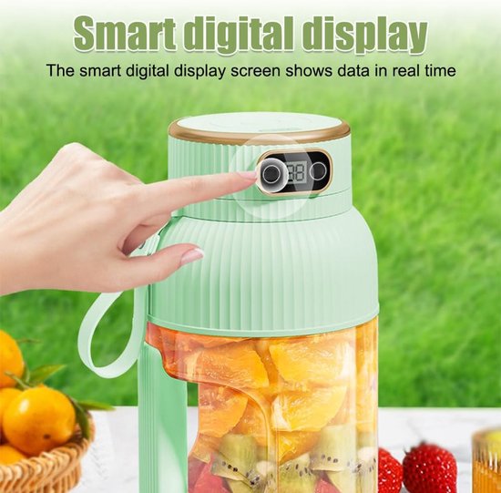 Draadloze Draagbare Blender met Dubbele Deksel en Digitaal Scherm - Oplaadbaar, met 10 Mesjes, voor Smoothies en Verse Sappen，wit — afbeelding 4