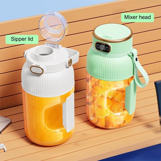 Draadloze Draagbare Blender met Dubbele Deksel en Digitaal Scherm - Oplaadbaar, met 10 Mesjes, voor Smoothies en Verse Sappen，wit — afbeelding 3