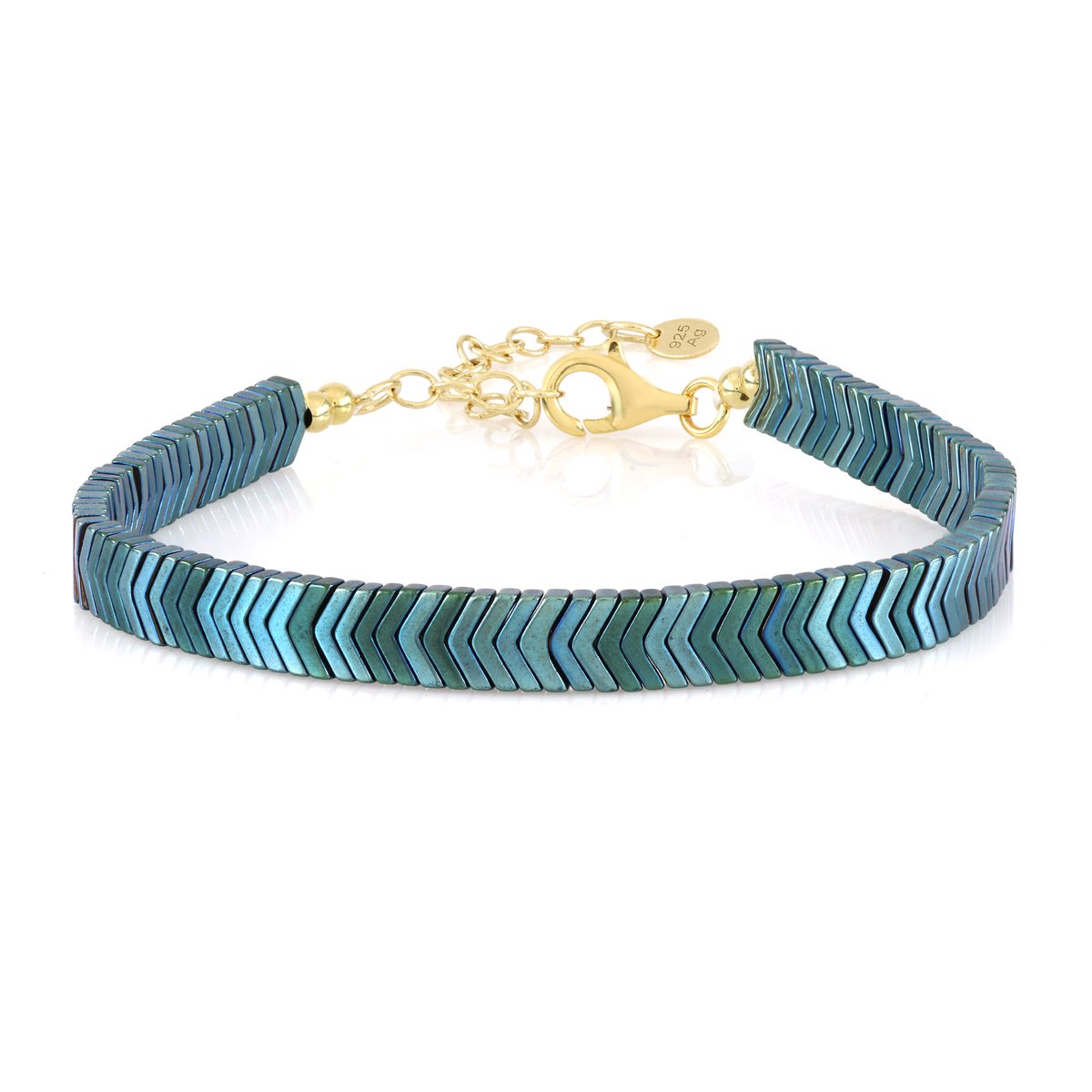 Cavill - Luxe verstelbare armband - 925 Sterling Zilver verguld - Biocolor hematiet kralen - Modieus damessieraad met chevron patroon