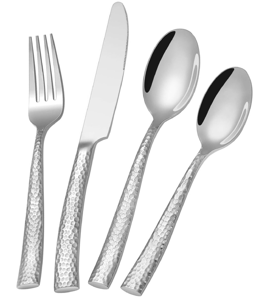 Dailygoods - Zilveren Gehamerd Bestekset - 24 Delen Rvs Bestek voor 6 Personen