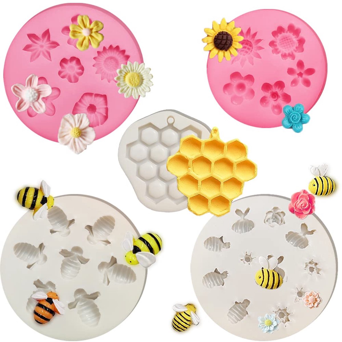 Dailygoods - Silicone Bakvormen Voor Chocolade en Taart Decoratie - 5 Stuks Bijen