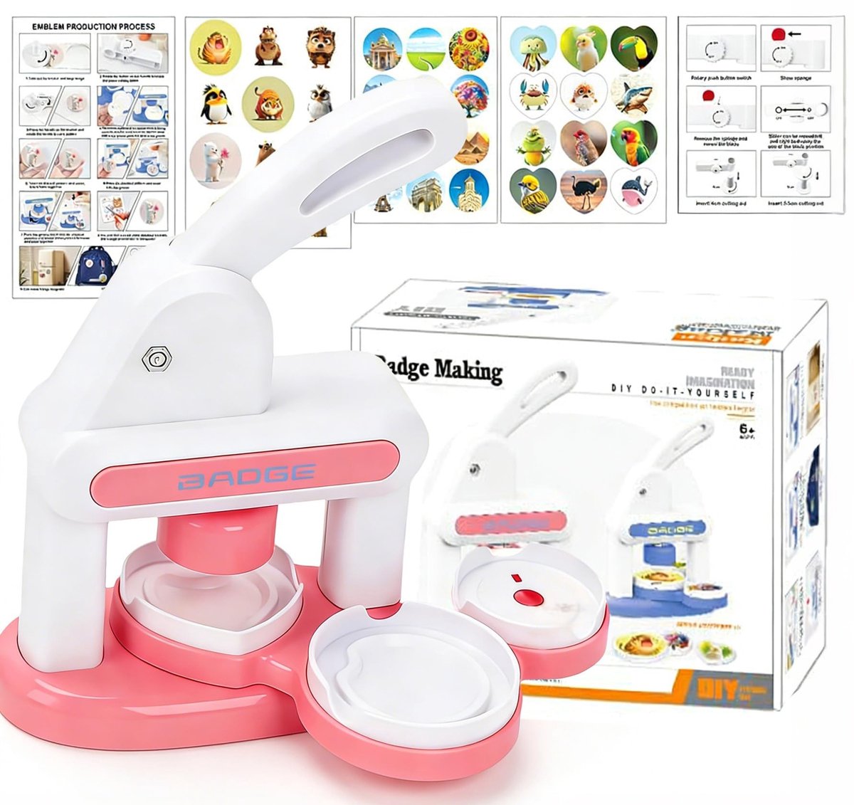 Dailygoods- Buttonmachine 3-in-1 - Badge Maker - Doe-Het-Zelf Pons - Ronde Papiersnijder - 10 Sleutelhangers - Lichtgewicht en Eenvoudig te Gebruiken - Badgemachine