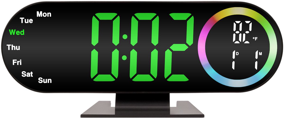 VHV-Digitale Wekker met Nachtlampje en 9 Inch LED Display - Grote Tafelklok met 3 Helderheidsstanden en Temperatuurweergave - Bureauwekker voor Slaapkamer en Woonkamer - Groen