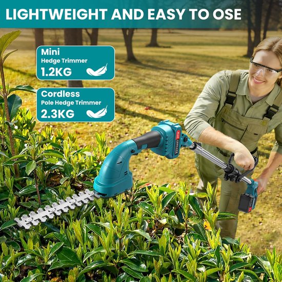 SnelShoppen - Accuheggenschaar Snoerloos, 3-in-1 Graszschaar en Trimmer, 2 x 3 Ah Accu's, Telescoopstang, Oplaadbaar, 200 mm Zaaglengte, 99 mm Messen, van Snelshoppen — afbeelding 3