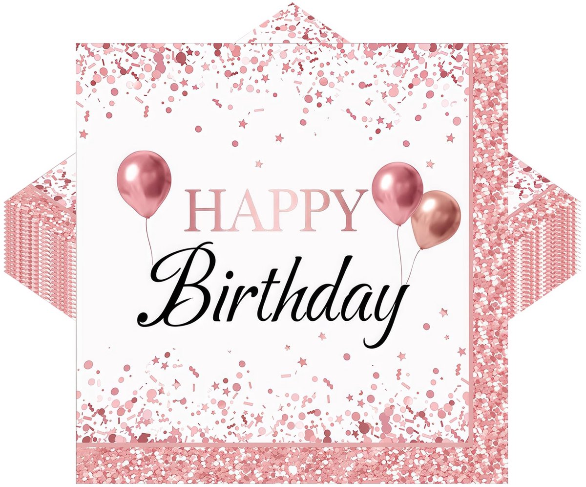 Dailygoods- Verjaardagsservetten 30 stuks - Roze/roségouden Feestservetten - Kinderverjaardag Decoratie - Tuinfeest - Hoogwaardige Materialen - 33 x 33 cm