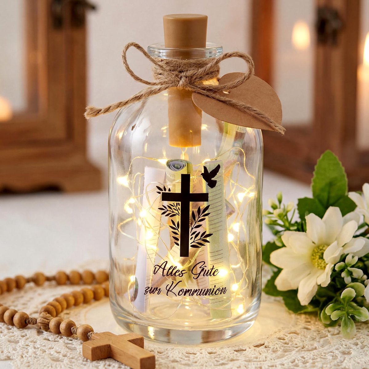 Dailygoods - LED-Fleslampje met Spreuk voor Geld Cadeaus - Verlichte Decoratieve Fles