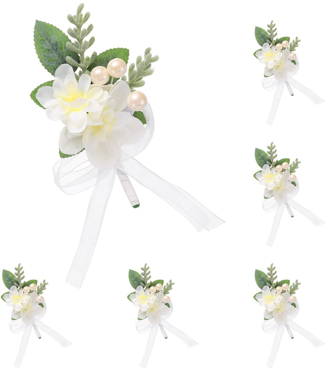 Dailygoods - 6 Stuks Witte Kunstbloemen voor Mannen - Boutonnière voor Bruid, Bruidegom, Ceremonie en Feest