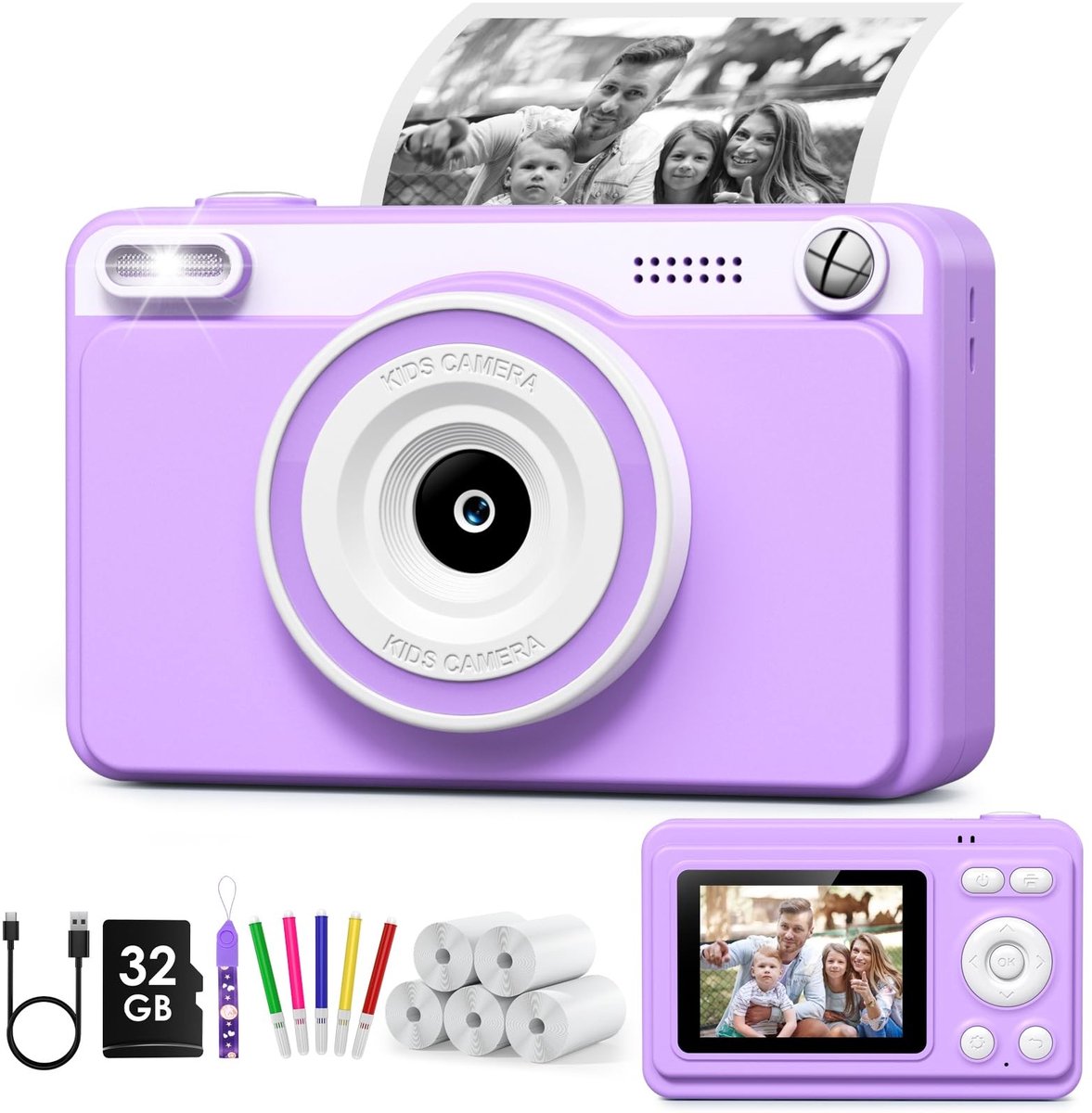 Dailygoods- Kindercamera 2,4 inch Scherm - 1080p Digitale Camera - 32 GB Kaart - Instant Camera - Cadeau voor 3-14 Jaar - Direct Afdrukken
