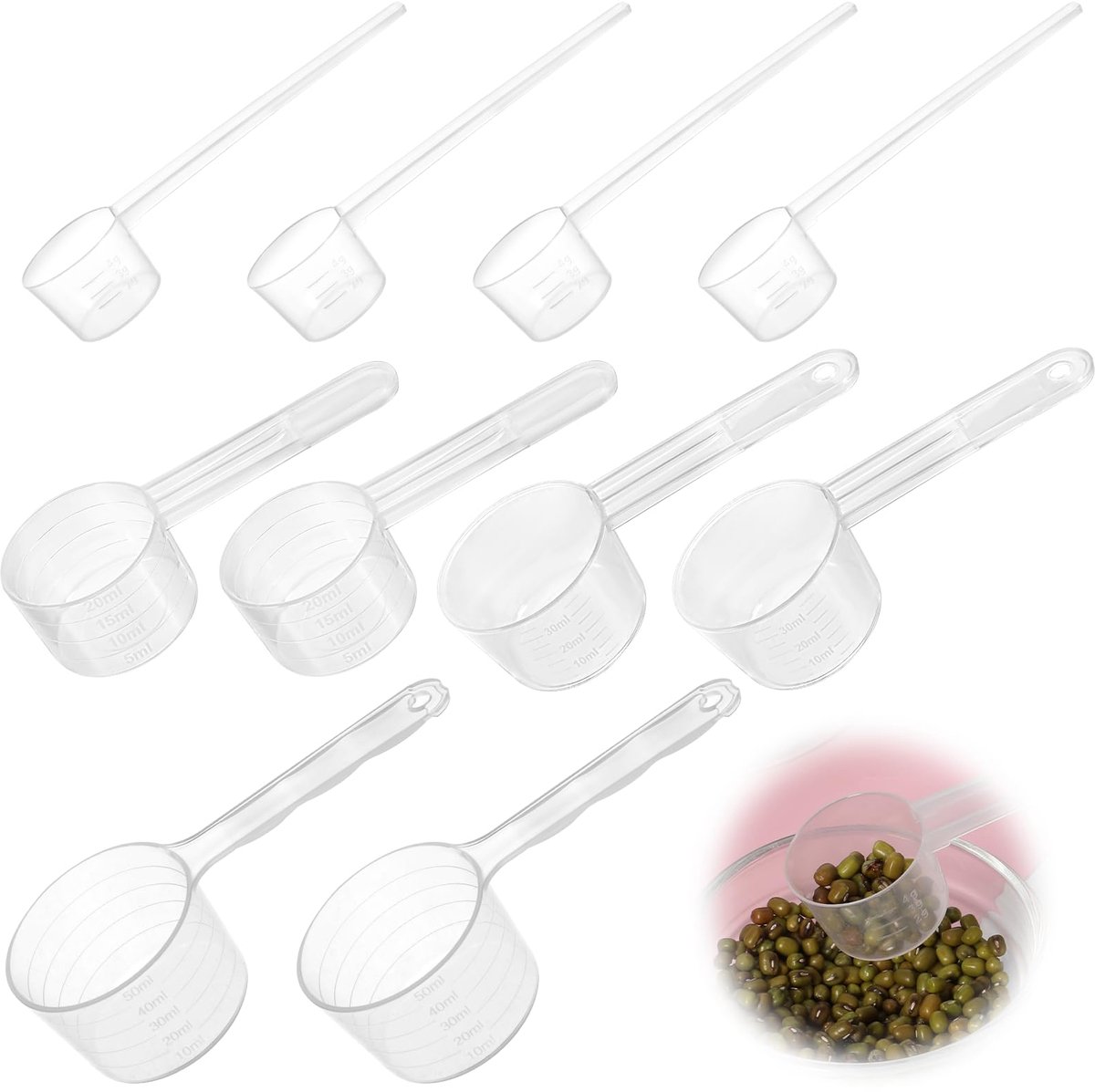 Dailygoods - Set van 10 Meetlepels - Transparant met Schaalverdeling voor Koken en Bakken
