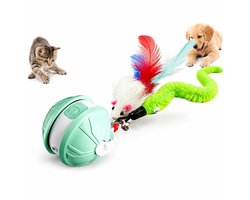 Interactieve Kattenbal - Automatisch Bewegend Kattenspeelgoed met Licht - USB-C Oplaadbare Speelbal voor Katten en Kittens - Rollend en Schuddend Denkspel voor Binnenkatten - Groen
