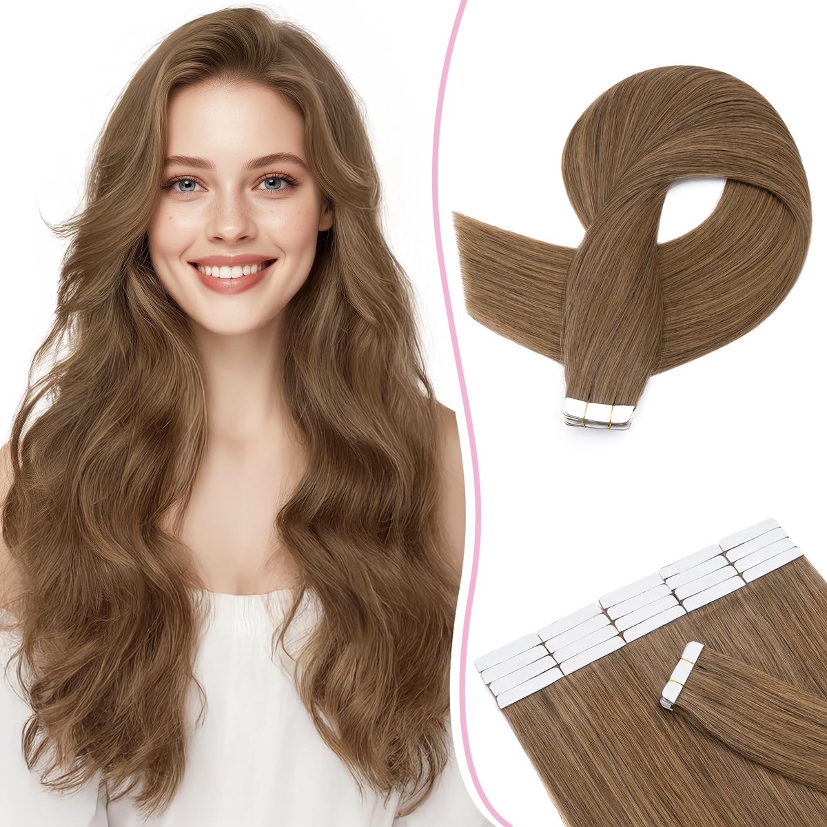 Dailygoods - Tape Extensions - Echt Haar, Rood Bruin, 45 cm, 20 Stuks