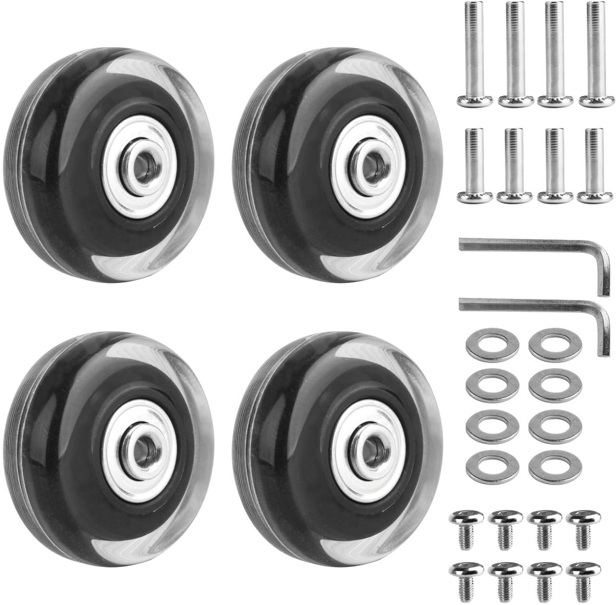 Dailygoods- Bagagewielen Vervangset 50x18mm - Kofferwielen - Rubber - Slijtvast - Roestvrij Staal - Eenvoudige Installatie