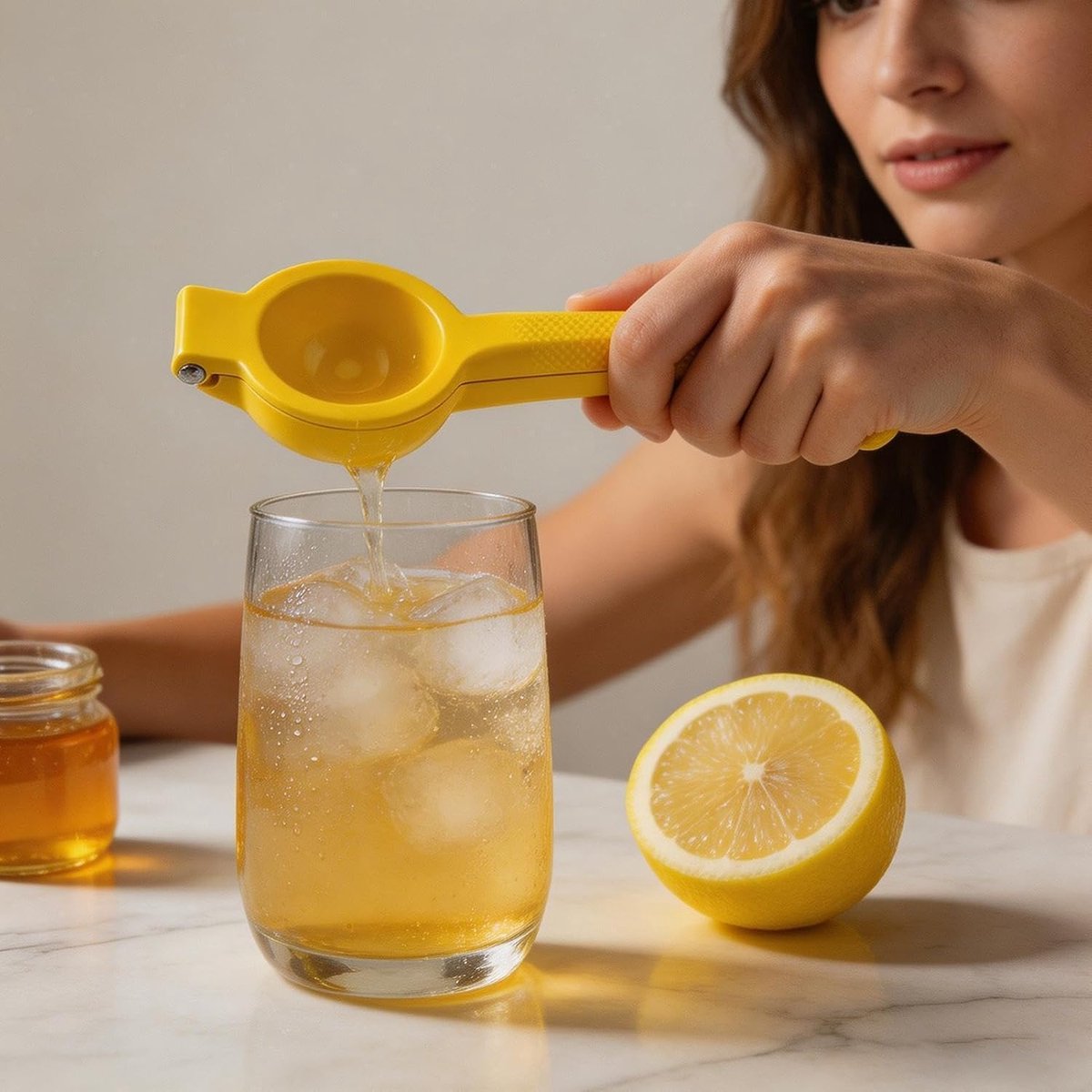 Citruspers - Handpers Sap - Drankjes Maken - Ergonomisch Ontwerp - 8 x 8 x 8 cm - Lichtgeel