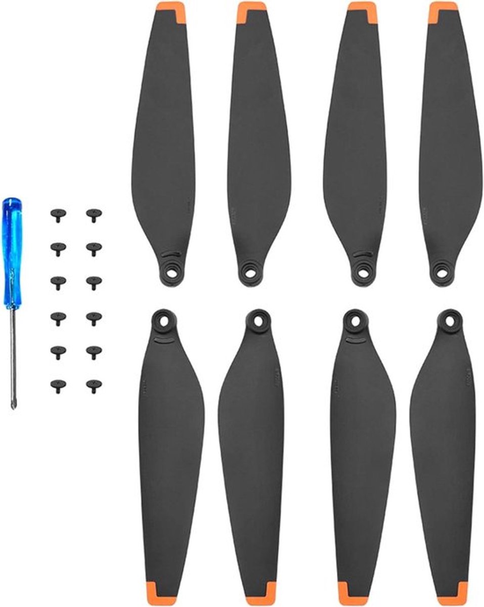 Set van 8 propellerbladen voor Mini 3 Pro drone - Vervangbare propellers, geluidsarm - Met schroevendraaier en bevestigingsschroeven - Accessoires in zwart en oranje