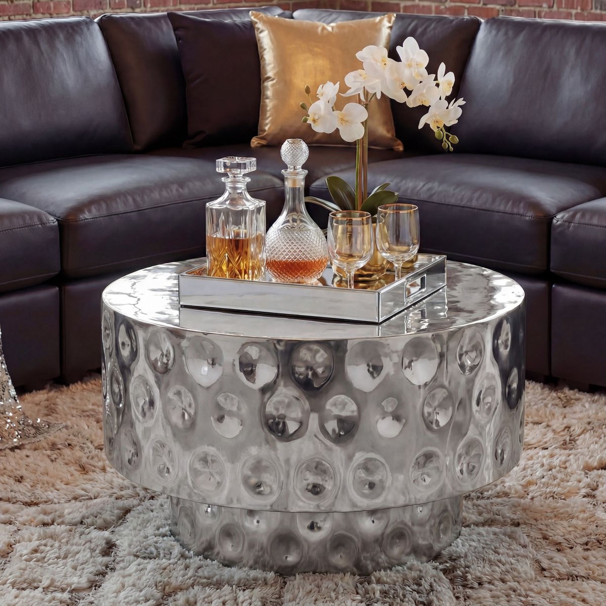 Salontafel zilver aluminium rond 60 cm