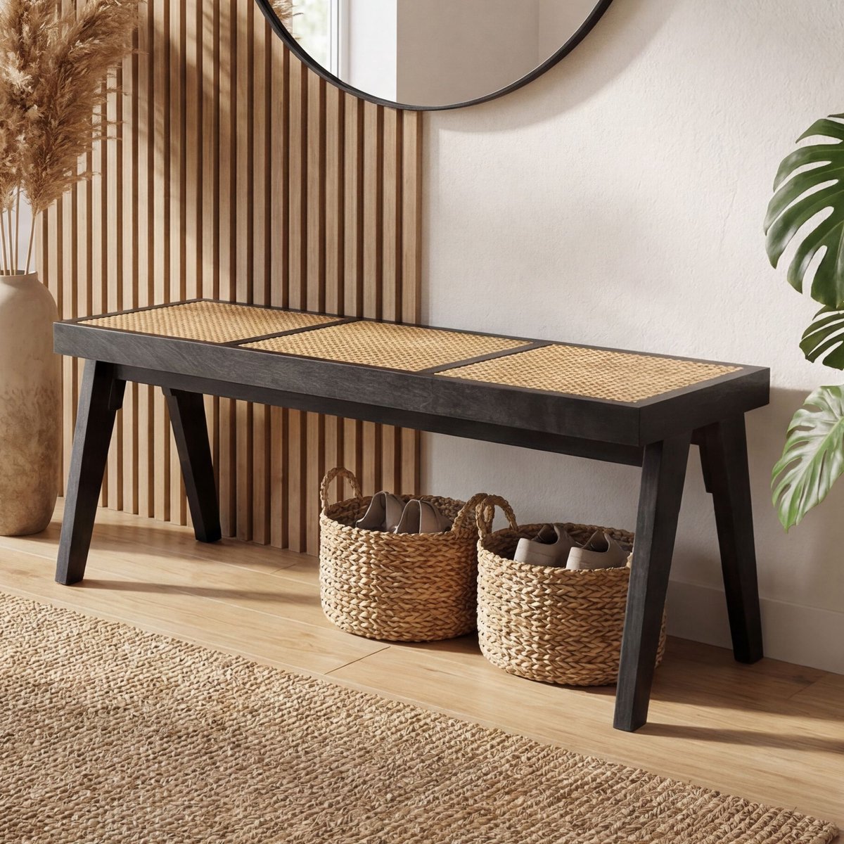 Bank rotan acaciahout zwart 120 cm - WL7.015