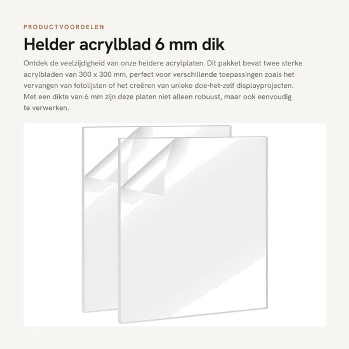 Acrylplaat 6 mm - 2 Stuks - 300 x 300 mm - Transparante Platen - Robuust en Duurzaam - Beschermfolie tegen Krassen - Perspex