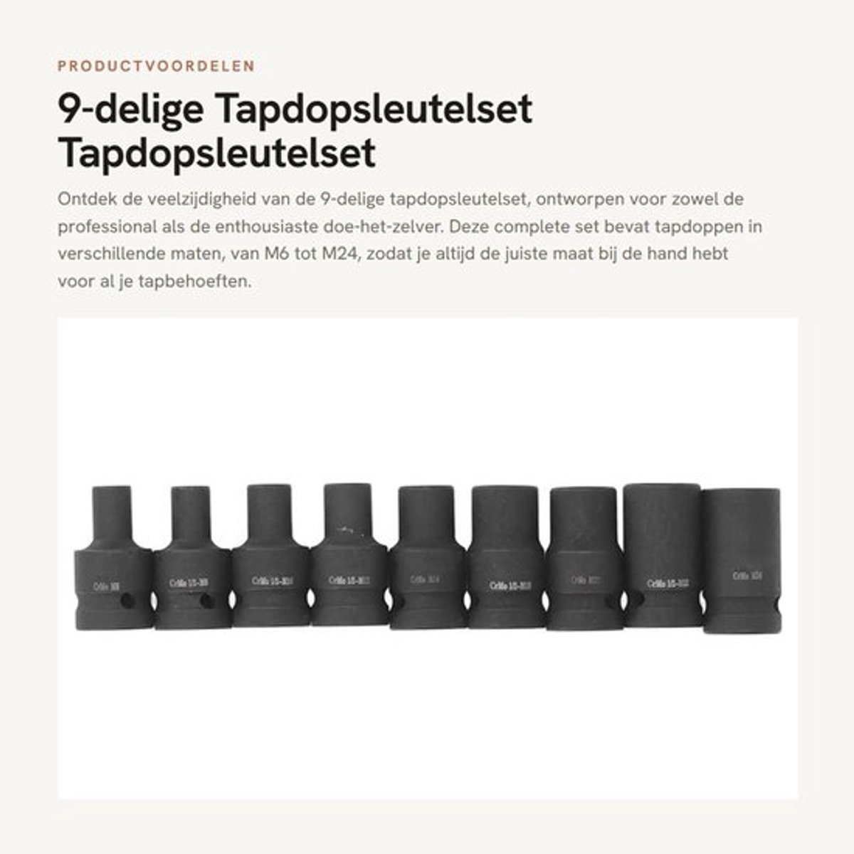9-delige Tapdopsleutelset - Tapdopsleutelset voor professionals - 1/2 Inch Aandrijftapdopadapter - Cr-molybdeen Stalen Dopsleutelset - Ge...