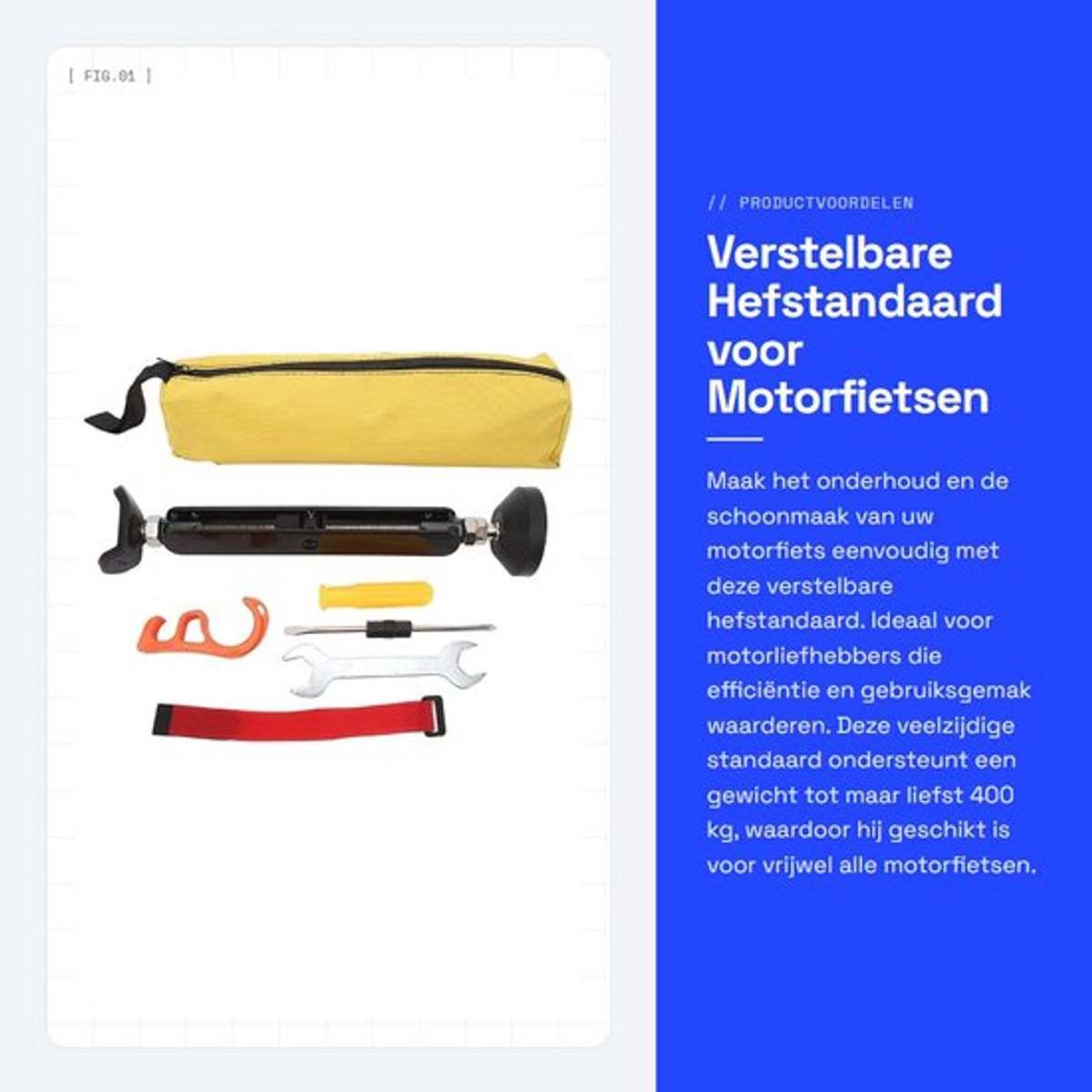 Hefstandaard 400 Kg Duurzaam - Verstelbare Draagbare Liftstandaard - Motorlift Motorfiets - Onderhouds- en Schoonmaakstandaard - Inclusief Remgesp en Opbergtas
