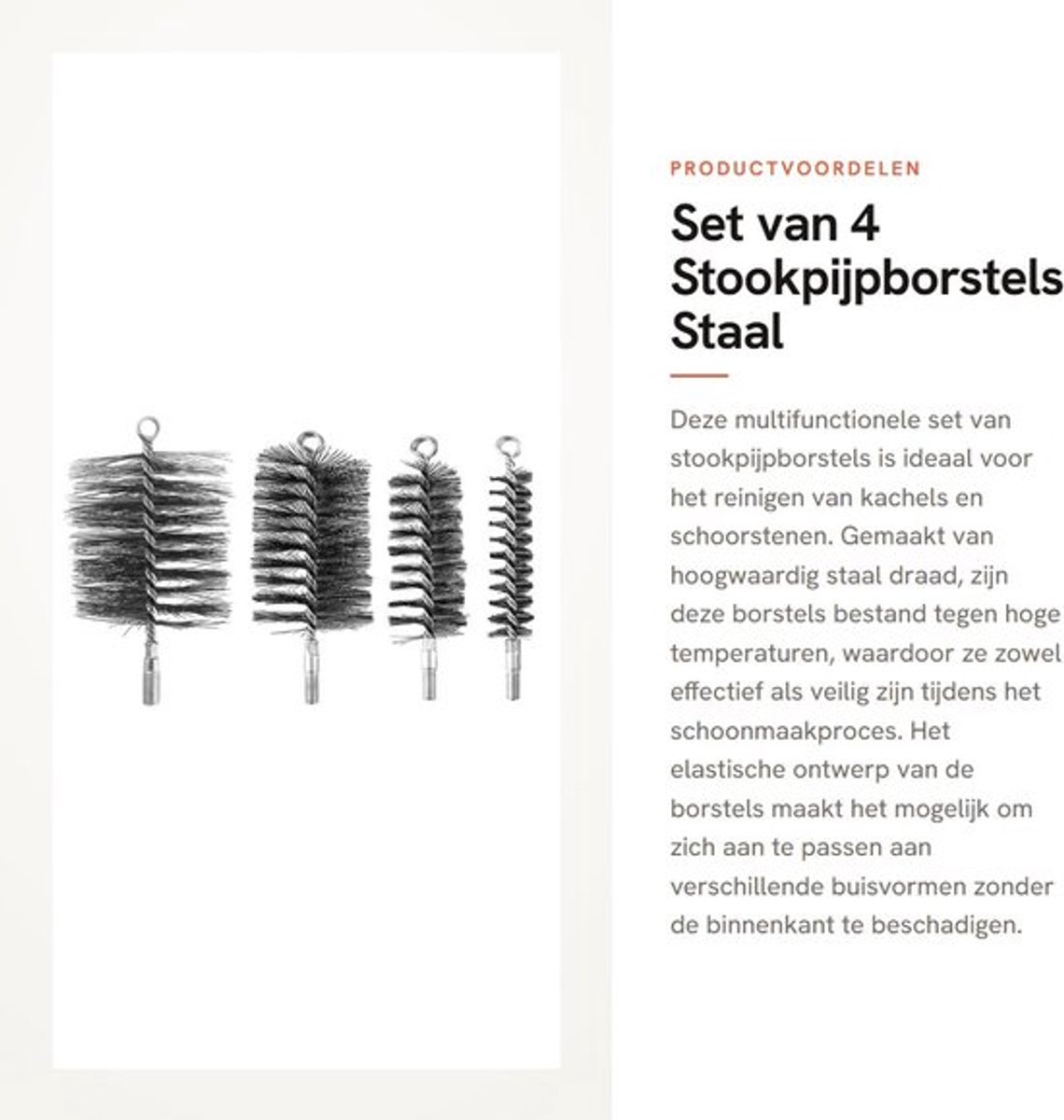 Kachelpijpborstel Set van 4 - Stalen Borstel - Hoge Temperatuur Weerstand - Corrosiebestendig - Diverse Diameters 30/50/80/100mm - Multifunctioneel - Schoorsteenborstel