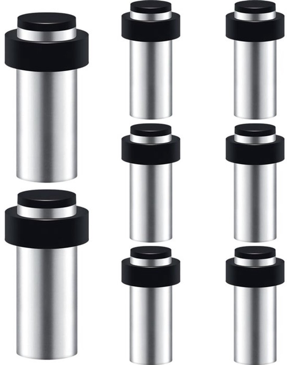 Deurstopper Roestvrij Staal - 8 Stuks - Wandmontage - Rubber Stootrand - Hoogte 80mm - Duurzaam en Corrosiebestendig - Deurstoppers