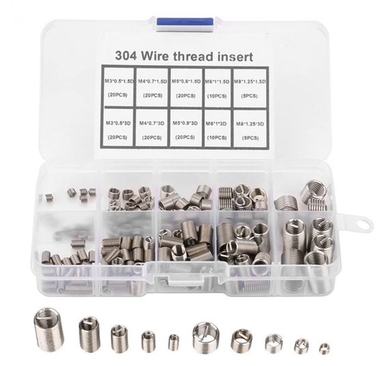 150 Stks Schroefdraad Inserts - Draad Reparatie Kit - M3 M4 M5 M6 M8 - Geschikt voor Precisie-onderdelen - Roestvrij Staal