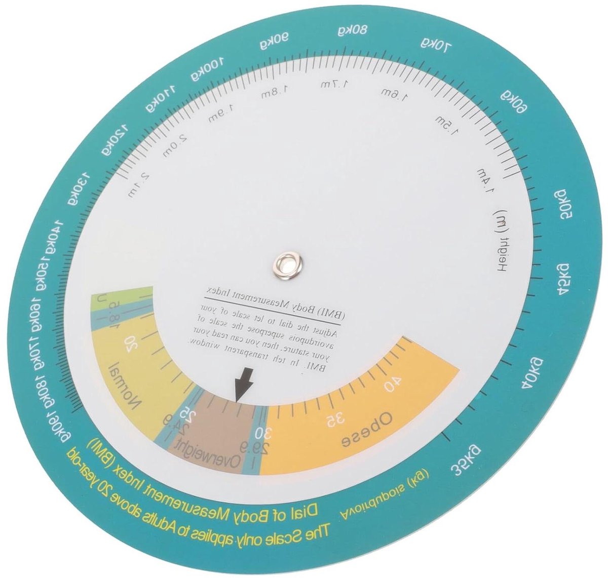 BMI Index Kaart - Gewichtscalculator Draaitafel - Gezondheid Monitoren - Snel Overzicht - 15 x 15 cm - Multicolor